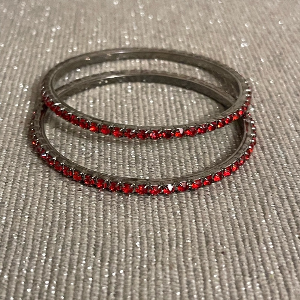 Cache Elegant Silver And Red Crystal Bangle Set - image 1